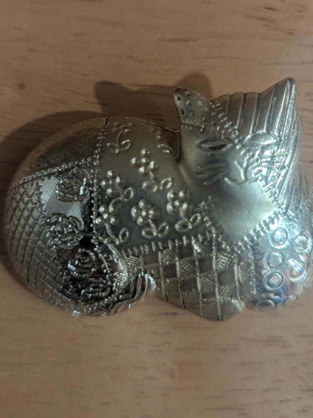 VTG Signed Cat Brooch Pin Patchwork Design Gold Tone Beautiful